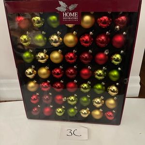 Set of 49 blown glass ornaments for Christmas red green and gold